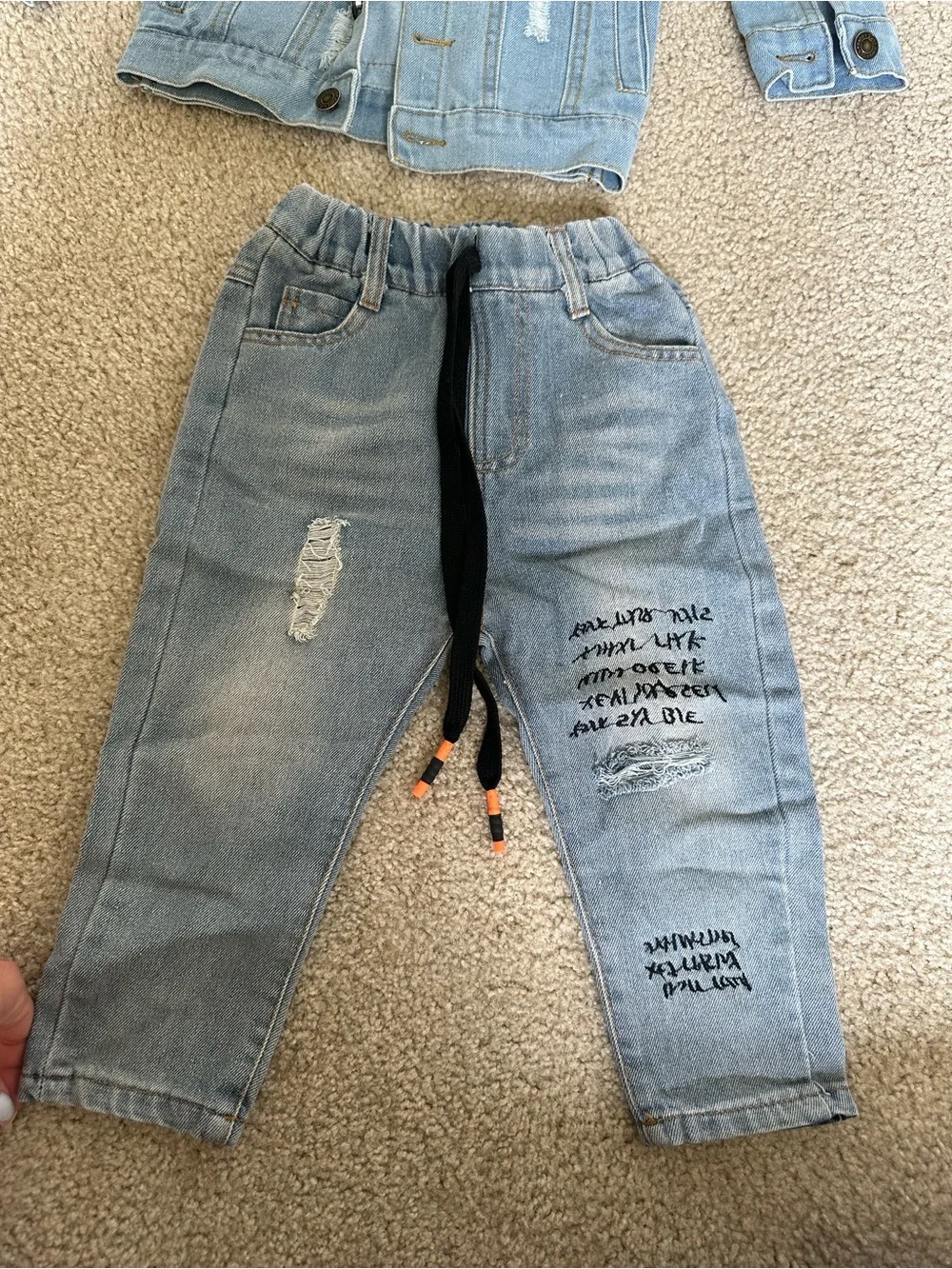 Toddler Boys Denim Jacket & Jeans 2-Piece Outfit Set Distressed Light Wash 3T
